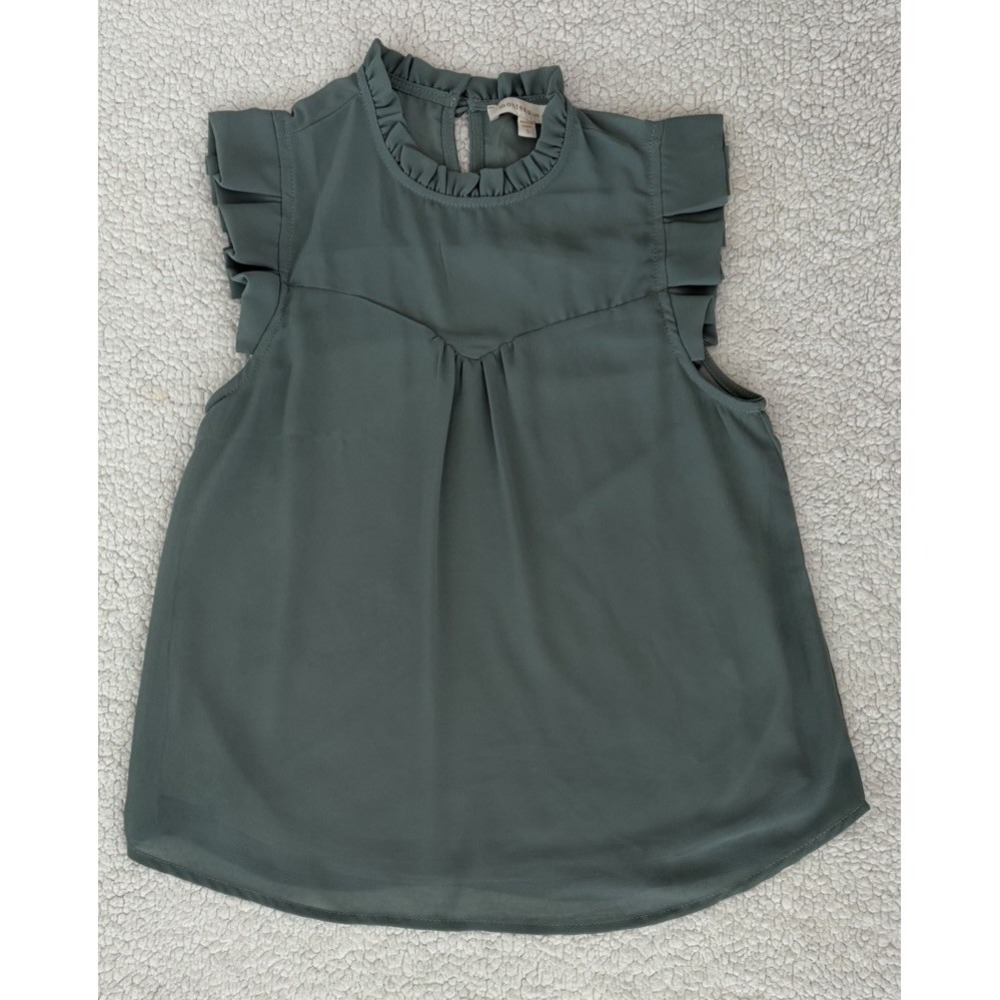 Womens Sleeveless Green Blouse Ruffle Sleeve Collar Career Office Casual Size S